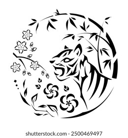 A tribal-style background inspired by the wood element of the tiger, _ Tiger_Circle