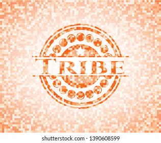 Tribe abstract emblem, orange mosaic background