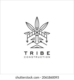 tribe construction logo design, Native American house and face