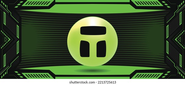 Tribe (TRIBE) crypto currency coin logo on a futuristic vector banner and background. Eps10 financial technology concept template. 