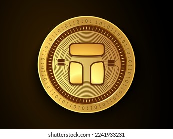 Tribe (TRIBE) crypto currency symbol and logo on gold coin. Virtual money concept token based on blockchain technology. 