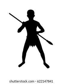 Tribe man holding spear - vector illustration sketch hand drawn isolated on white background