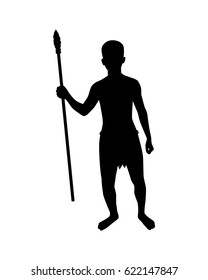 Tribe man holding spear - vector illustration sketch hand drawn isolated on white background