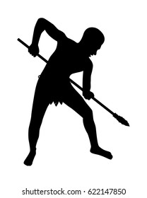 Tribe man holding spear - vector illustration sketch hand drawn isolated on white background