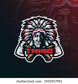 tribe mascot logo design with modern illustration concept style for badge, emblem and tshirt printing. angry tribe illustration for sport team.