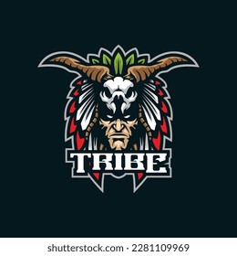 Diseño del logotipo de la mascota de la tribu con un estilo de ilustración moderno para la impresión de insignias, emblemas y camisetas. Ilustración de la tribu para el equipo deportivo y deportivo.