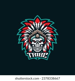 Tribe mascot logo design with modern illustration concept style for badge, emblem and t shirt printing. Skull tribe illustration for sport and esport team.