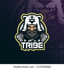 tribe mascot logo design vector with modern illustration concept style for badge, emblem and tshirt printing. tribe illustration with ax.