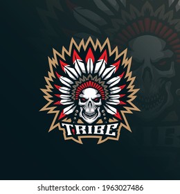 Tribe mascot logo design vector with modern illustration concept style for badge, emblem and tshirt printing. Skull tribe illustration.