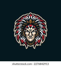 Tribe mascot logo design vector with modern illustration concept style for badge, emblem and t shirt printing. Tribe head illustration.