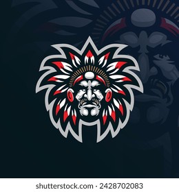 Tribe mascot logo design vector with modern illustration concept style for badge, emblem and t shirt printing. Tribe head illustration for sport and esport team.