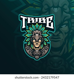 Tribe mascot logo design vector with modern illustration concept style for badge, emblem and t shirt printing. Men tribe head illustration.