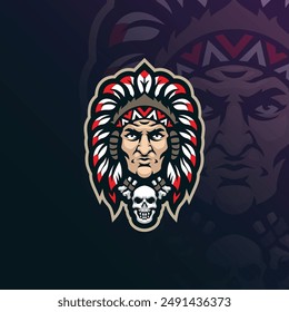 Tribe mascot logo design vector with modern illustration concept style for badge, emblem and t shirt printing. Tribe head illustration.