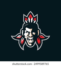 Tribe mascot logo design vector with modern illustration concept style for badge, emblem and t shirt printing. Tribe head illustration.