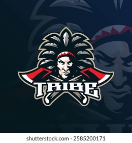 Tribe mascot logo design vector with modern illustration concept style for badge, emblem and t shirt printing. Tribe head illustration for sport and esport team.