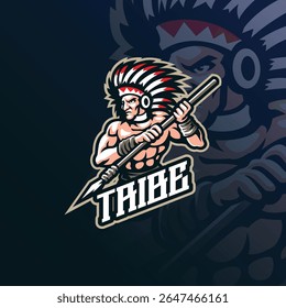 Vetor de design de logotipo mascote da tribo com estilo de conceito de ilustração moderna para impressão de emblema, emblema e camiseta. Ilustração da tribo para a equipe esportiva.