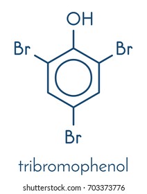 Tribromophenol (TBP, 2,4,6-Tribromophenol) molecule. Used as fungicide and wood preservative; Skeletal formula.