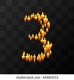 Tribulation numbers 3 of candles, transparent background, template design element, Vector illustration