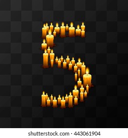 Tribulation numbers 5 of candles, transparent background, template design element, Vector illustration