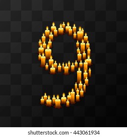 Tribulation numbers 9 of candles, transparent background, template design element, Vector illustration
