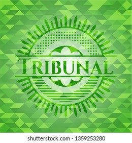 Tribunal green emblem. Mosaic background
