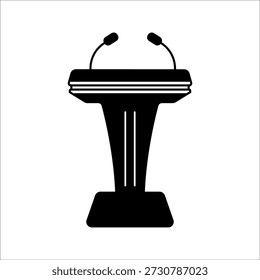 Tribünenpodium schwarzes Vektorsymbol.Schwarze Vektorgrafik Podiumkonferenz. Isolierte Illustration des Podiums des Tribunals auf weißem Hintergrund.