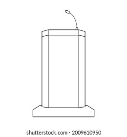 Icono de contorno vectorial del tribunal. Podio de ilustración vectorial sobre fondo blanco. Icono de ilustración de esquema aislado del tribunal.
