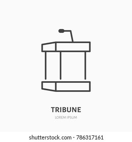 Tribune flat line icon. Podium, event equipment rental sign. Thin linear logo for lecture, conference.