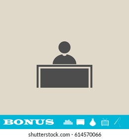 Tribune icon flat. Grey pictogram on light background. Vector illustration symbol and bonus button real estate, ottoman, vase, tv, fishing rod