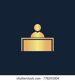 Tribune icon flat. Simple gold pictogram on dark background. Vector illustration symbol