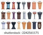 Tribune icons set cartoon vector. Wooden podium. Stage pulpit
