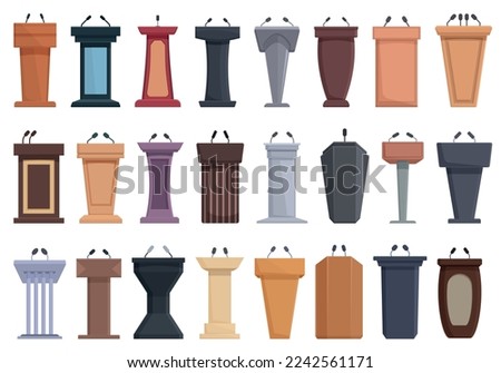 Tribune icons set cartoon vector. Wooden podium. Stage pulpit