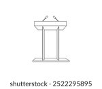 Tribune line icon. Microphone, mic. media concept. Black flat Line vector icon with a picture of speech as tribune. Thin linear lectern, podium, tribune outline icon isolated on white background.