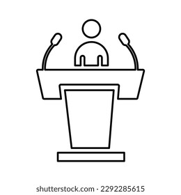 Tribune line icon. Microphone, mic, podium. Mass media concept illustration on white background