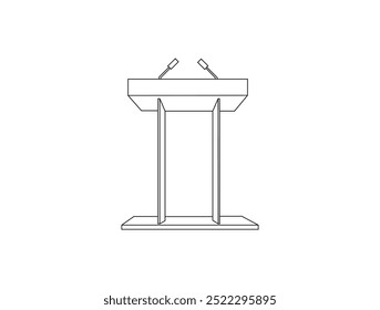 Tribune line icon. Microphone, mic. media concept. Black flat Line vector icon with a picture of speech as tribune. Thin linear lectern, podium, tribune outline icon isolated on white background.