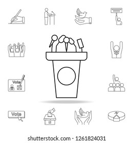 tribune with microphones icon. Detailed outline set of elections element icons. Premium graphic design. One of the collection icons for websites, web design on white background