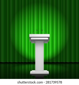 Tribune for the performance of speech on a green background