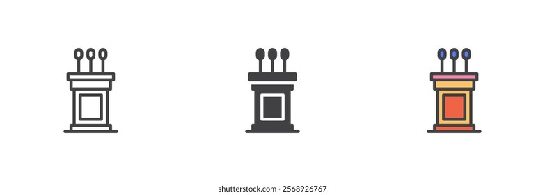 Tribune podium icon. Stage stand line and glyph version, outline and filled vector sign. linear and full pictogram. Debate symbol, logo illustration. Different style icons set