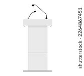 Tribune podium rostrum speech stand. Lectern with microphones isolated on white background. Vector illustration