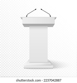 Tribune podium rostrum speech stand. Conference stage with microphone, press or debate speaker isolated orator pulpit