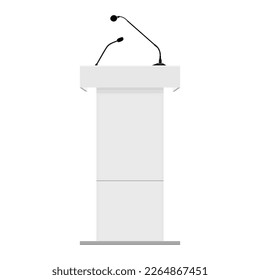 Tribune podium rostrum speech stand. Lectern with microphones isolated on white background. Vector illustration