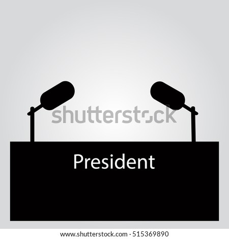 Tribune a silhouette an icon for an interview, the speaker of a press a conference. The microphone on a light background. Vector illustration.