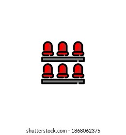 Tribune stadium icon. Soccer or football icon. Simple, flat, outline, color, black.
