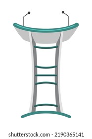 Tribune. Stand or debate podium with microphone for speech. Rostrum for business presentation or conference speech tribune. Empty platform for speakers