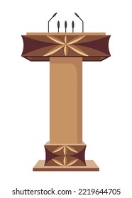 Tribune. Stand or debate podium with microphone for speech. Rostrum for business presentation or conference speech tribune. Empty platform for speakers