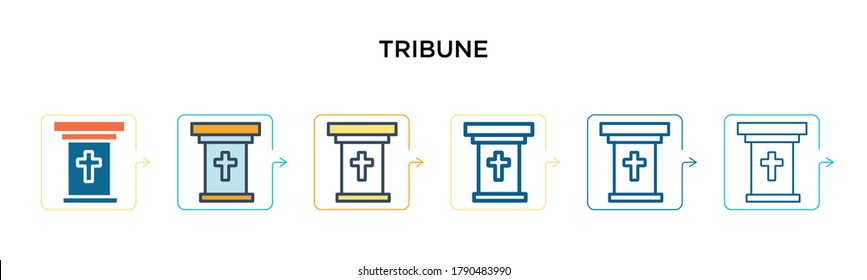 Tribune vector icon in 6 different modern styles. Black, two colored tribune icons designed in filled, outline, line and stroke style. Vector illustration can be used for web, mobile, ui