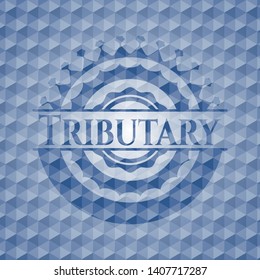 Tributary blue hexagon badge. Vector Illustration. Detailed.