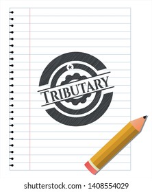 Tributary emblem drawn in pencil. Vector Illustration. Detailed.