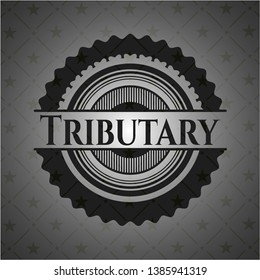 Tributary realistic black emblem. Vector Illustration. Detailed.