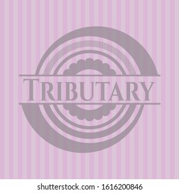 Tributary vintage pink emblem. Vector Illustration. Detailed.